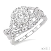 7/8 ctw Diamond Wedding Set with 3/4 ctw Lovebright Round Cut Engagement Ring and 1/5 ctw Wedding Band in 14K White Gold